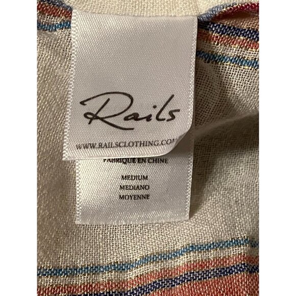 Rails Linen Blend Shirt M Crop Gold Trimmed Striped Gauzy Coastal Fairy Pastel - Picture 10 of 13